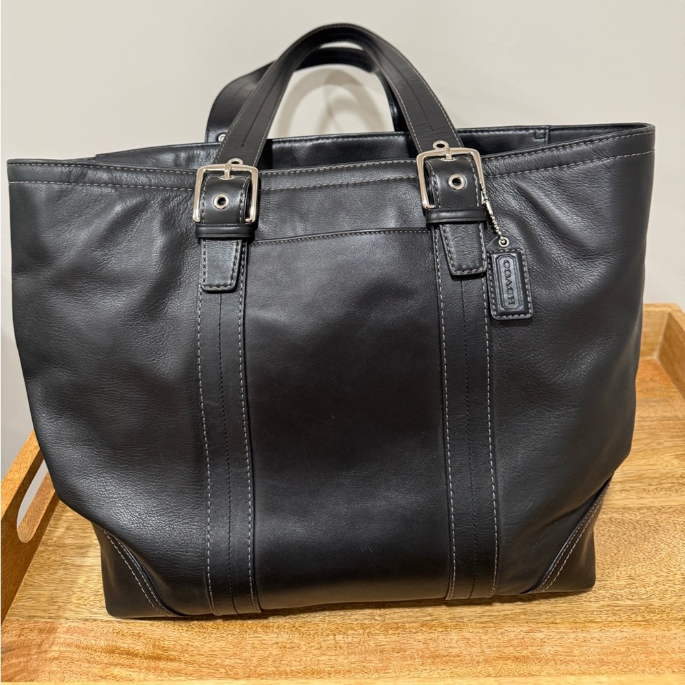 Coach Hampton Black Smooth Leather Tote Shoulder Bag Zip Top F11202